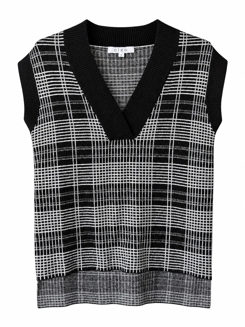 Cleo Black White Plaid Knit V-Neck Sweater Vest Women’s XS